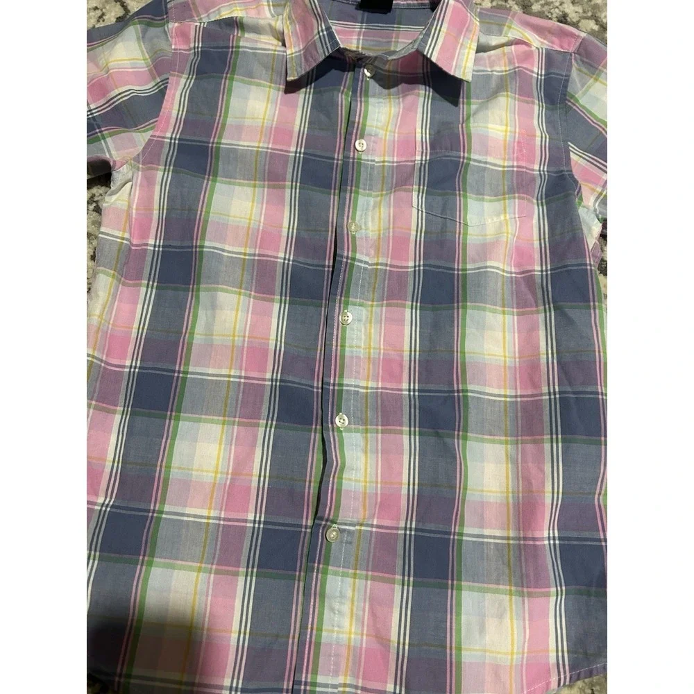Wrangler Boys XXL (18)‎ Pink Blue Plaid Short Sleeve Casual Button Down